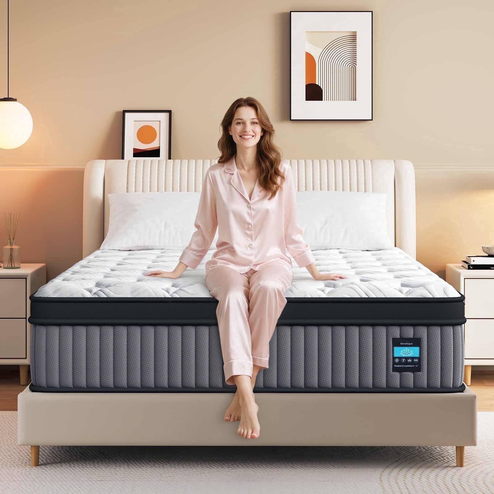Sleepmax Veluna 14" Firm Queen Hybrid Mattress, 365-Night Trial, Euro Top, Adult, Pain Relief