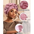 thumbnail image 5 of Satin Bonnet for Sleeping, Double Layer Hair Bonnet with Elastic Tie Band, Soft Night Cap for Curly and Straight Hair(Bean Paste + Pink), 5 of 6