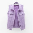 thumbnail image 4 of Frayed Denim Vest Jacket for Women Sleeveless Open Front Button Down Lapel Collar Slim Fit Jean Vest Outerwear, 4 of 8