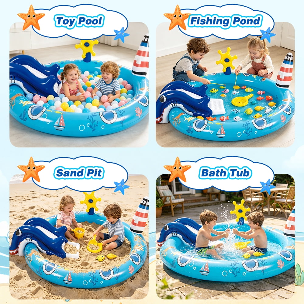 Inflatable Pool, 80'' x 60'' x 25'' Sprinkler Swimming Pool, Kids Spray Pool, Outdoor Water Play Game for Yard & Garden, Portable Above Ground Summer Playset
