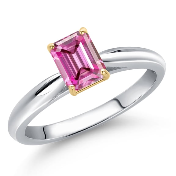 Gem Stone King 925 Silver and 10K Yellow Gold Pink Moissanite Engagement Ring for Women | 0.57 Cttw | Octagon 6X4MM | Gemstone Birthstone | Size 8