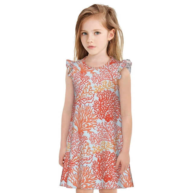 Vsdgher Coraux pour Filles Chemises de Nuit Manches Courtes à Volants Robe de Nuit Pyjama pour Fête Pyjama-TG