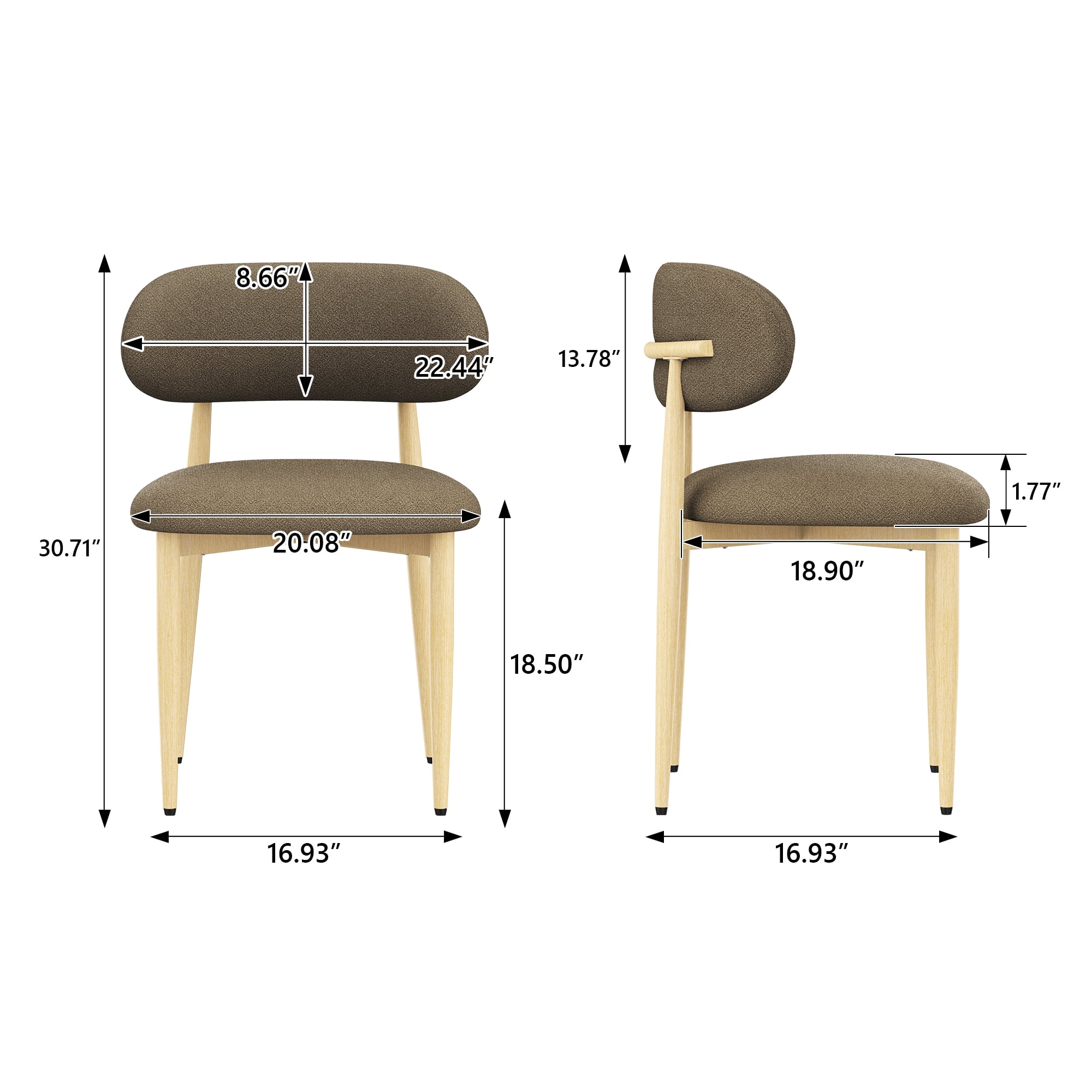 Mintazer Modern Upholstered Dining Chairs Set of 4, Minimalist Padded Kitchen Chairs with Lamb Wool Fabric & Non‑Slip Foot Pads for Dining Room Kitchen Small Apartment, Coffee