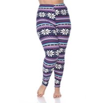 Plus Printed Leggings, Navy & Fuchsia - One Size