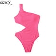 thumbnail image 2 of Women's Cutout Pink One Piece Swimsuit One Shoulder Swimwear Ribbed Monokini Bathing Suits, 2 of 5