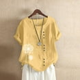 thumbnail image 2 of HONHUZH T Shirts,Womens Casual Loose Button Linen Plus Size Daily Boho Tanic T-Shirt Blouse Tops, 2 of 4