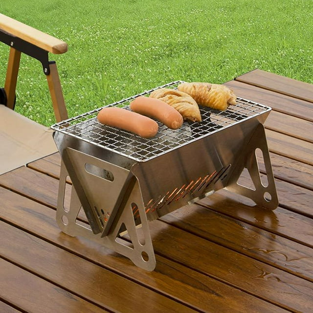 Gril BBQ Portable en Acier Inoxydable Pliable Polyvalent Ensemble de Cuisson Extérieur pour Barbecues Camping Voyage