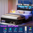 thumbnail image 4 of Satifur Full Size Bed Frame with 2 Storage Drawers Headboard, LED & Charging Station, Black Oak, 4 of 11