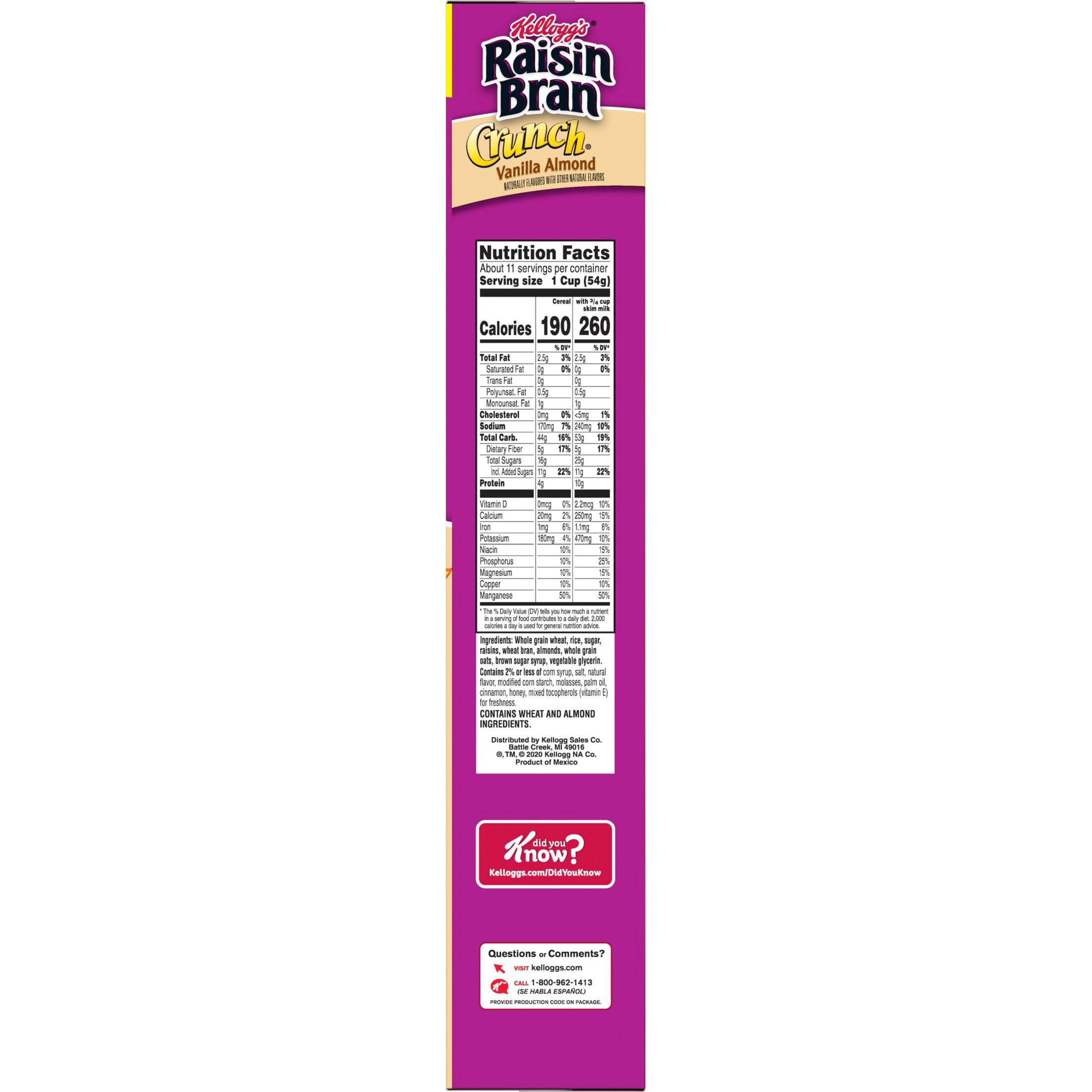 Kellogg's Raisin Bran Crunch Vanilla Almond Cold Breakfast Cereal, 22.2 oz