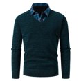 thumbnail image 3 of Mens Sweater Fake Two Piece Shirt Collar , Slim Fit Lightweight Sweatshirts Knitted Pullover for Casual/Dressy Wear, 3 of 5