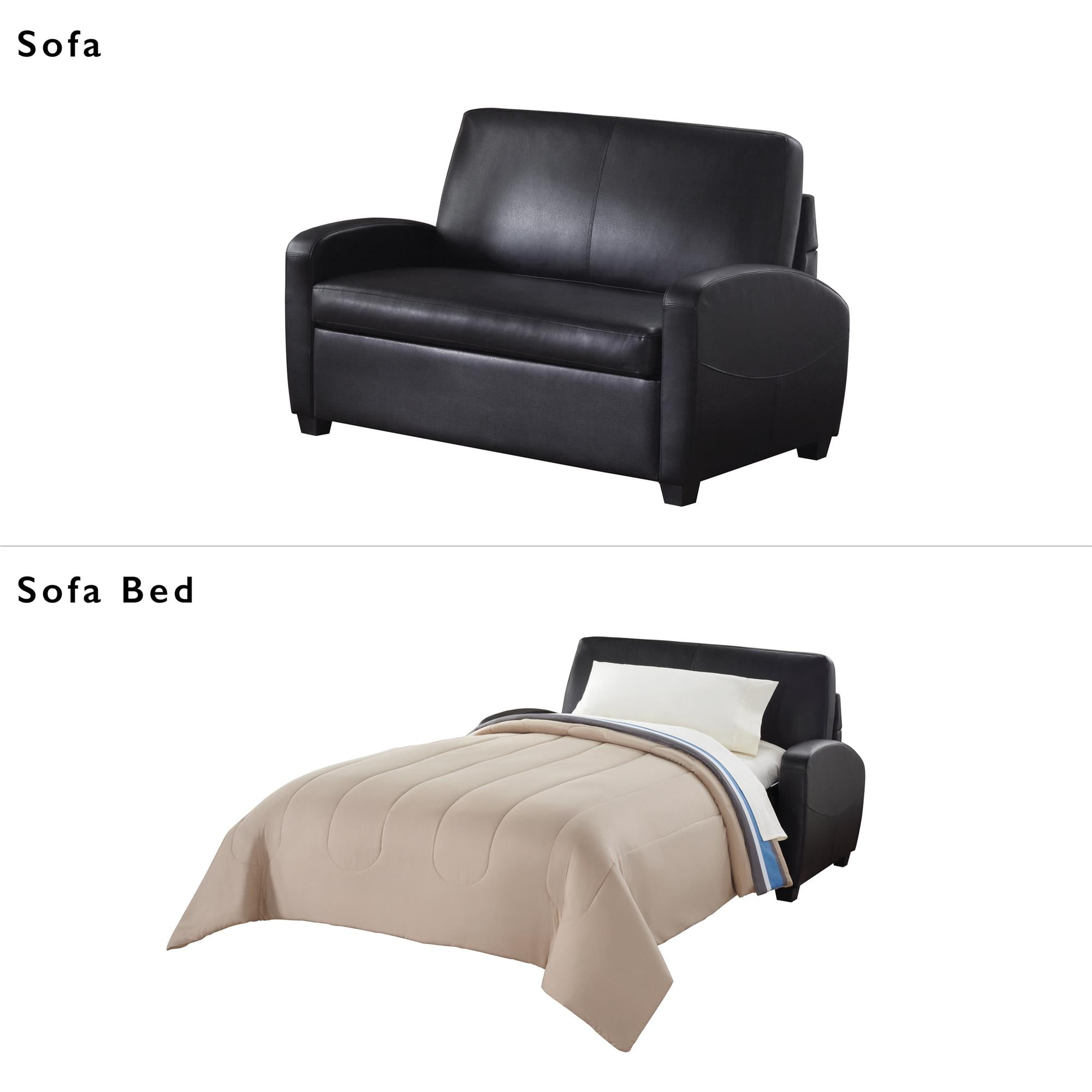 Mainstays 54 Faux Leather Loveseat Sleeper Black Com