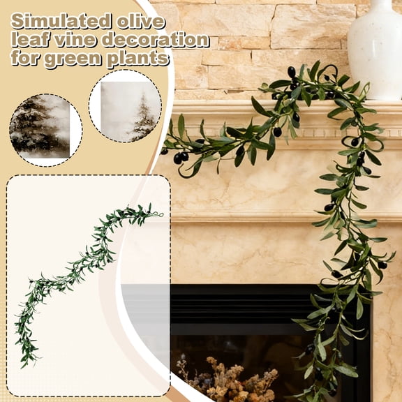 5.6 Ft Olive Artificial Garlands Home Decorations Indoor, Exquisite Fake Vines with Black Berries, Faux Rattan Hanging Olive Leaf Garland, Artificial Vine Garland Decorations Wedding Arrangement Wall