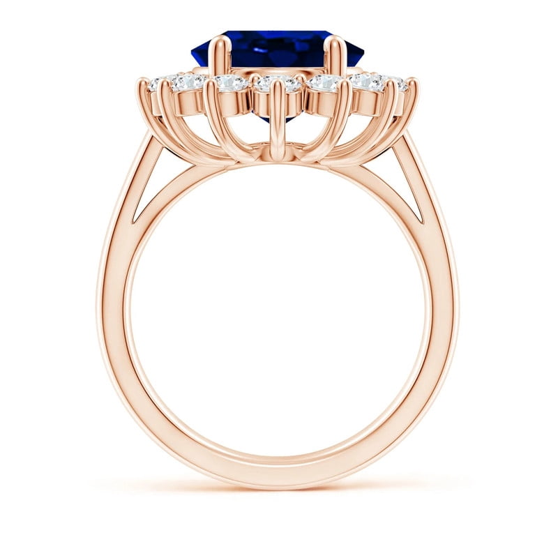 Zuwelria Diana Rings for Women | 5.95 Ct Beautiful Oval Cut Blue Sapphire Gemstone Diamond Engagement Ring for Her | 18K Rose Gold Plated Over 925 Sterling Silver Size 5