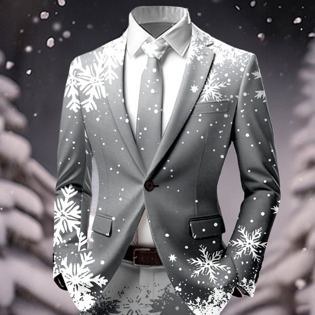 Holiday Printed Jacket Festive Party Attire Stylish Casual Coat For Winter Fashion Statement For Men'S Blazers & Suit Jackets