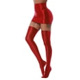 thumbnail image 4 of CHICTRY Womens Oil Shiny Pencil Mini Skirt with Silky Stockings Set for Club Performance Red L, 4 of 7