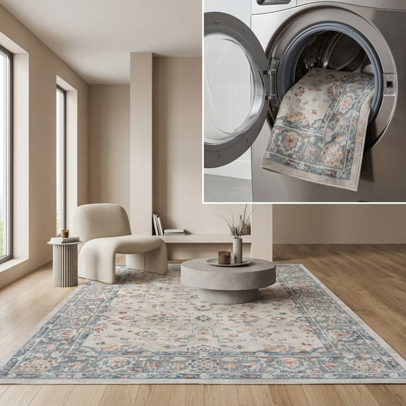 Safavieh Blair Machine Washable Slip Resistant Jack Oriental Rug 5'3" x 7'6" - Beige/Grey