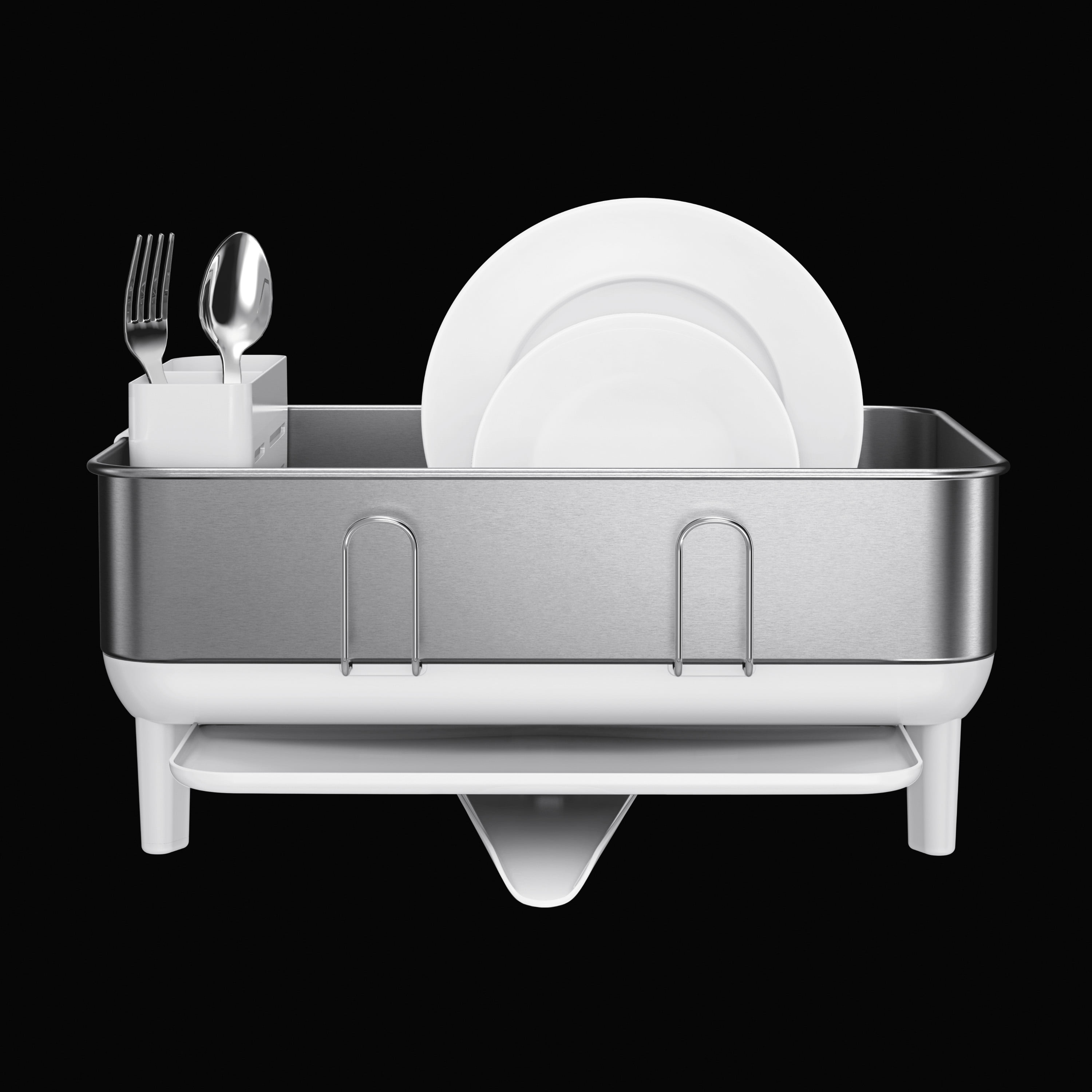 simplehuman Compact Steel Frame Dish Rack, Brushed Stainless Steel, White