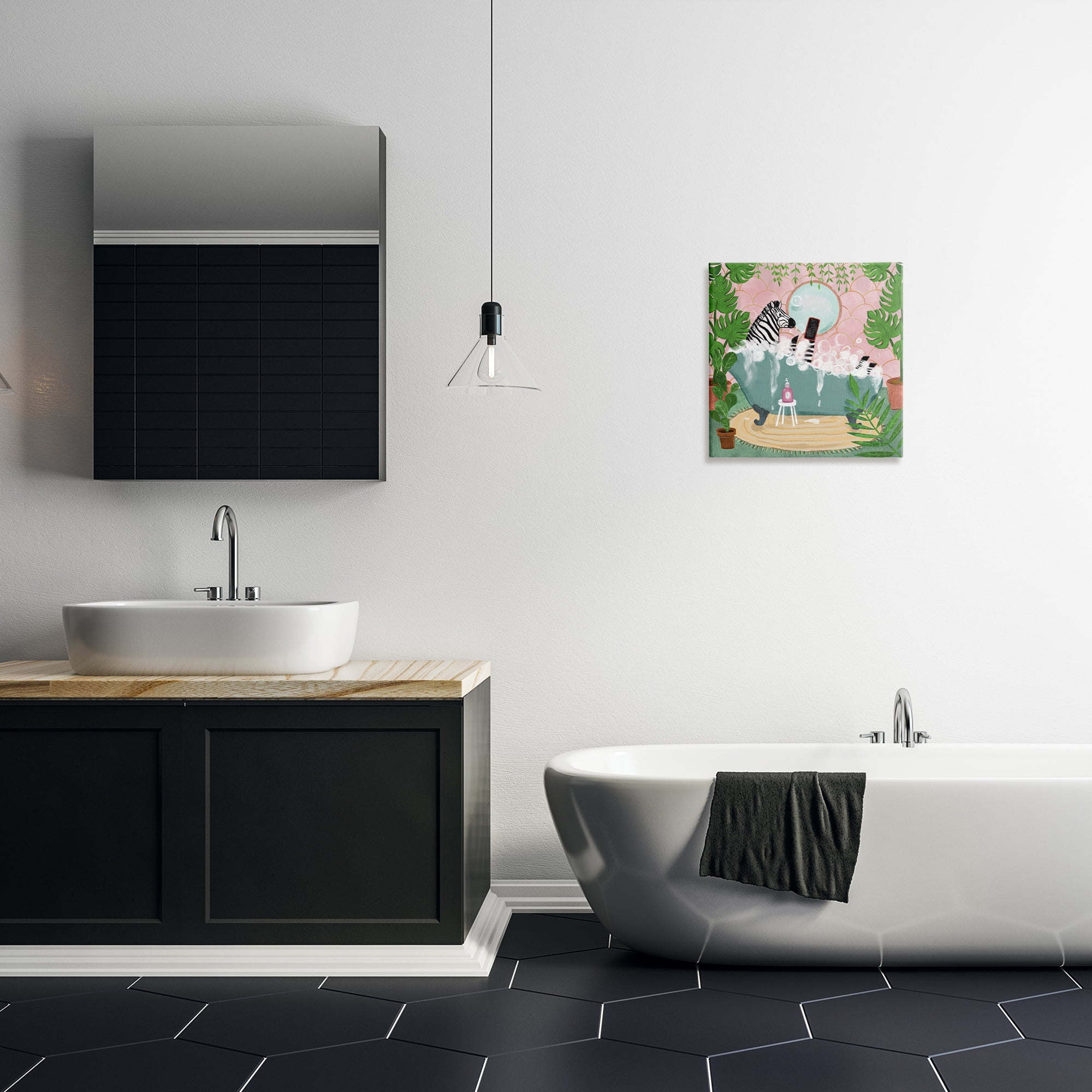 Stupell Industries Zebra Fun Bath Time Typography Painting Gallery Wrapped Canvas Art Print Wall Art, 17 x 17