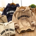 thumbnail image 2 of Sudadera con capucha gruesa y cálida para mujer, sudaderas de terciopelo con estampado de letras, jerséis Harajuku con bolsillos que combinan con todo, Otoño e Invierno, 2 of 5