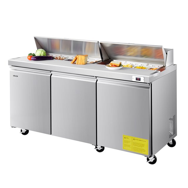 VEVOR Réfrigérateur Commercial de 72 Po L, Table Réfrigérée de Préparation de Sandwich de 18,7 Pi3, Méga Réfrigérateur de Préparation des Aliments avec 18 Poêles et Planche à Découper