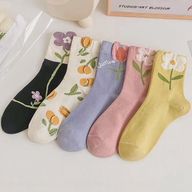 Zhuge 5 pares de calcetines finos de algodón para mujer, calcetines de algodón suave para mujer por encima del tobillo (5 colores)