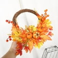 thumbnail image 3 of Fall Pumpkin Wreaths for Front Door Outside - Farmhouse Fall Decorations for Home, Thanksgiving Autumn Harvest Wreath with Bow for Indoor Window Table Decor (No Lights 30cm), 3 of 10