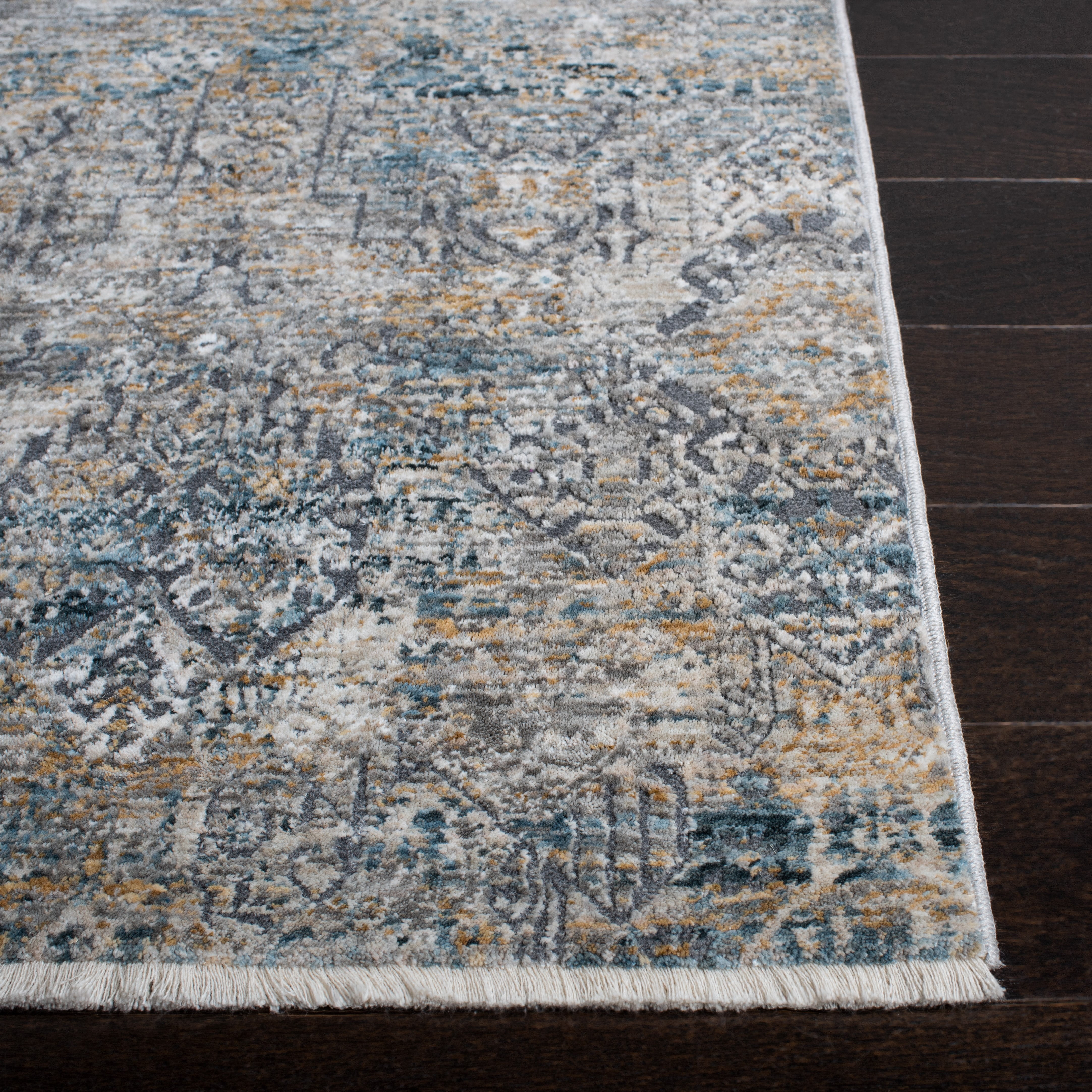 SAFAVIEH Dream Billy Damask Polyester Area Rug, Grey/Gold, 9' x 12'