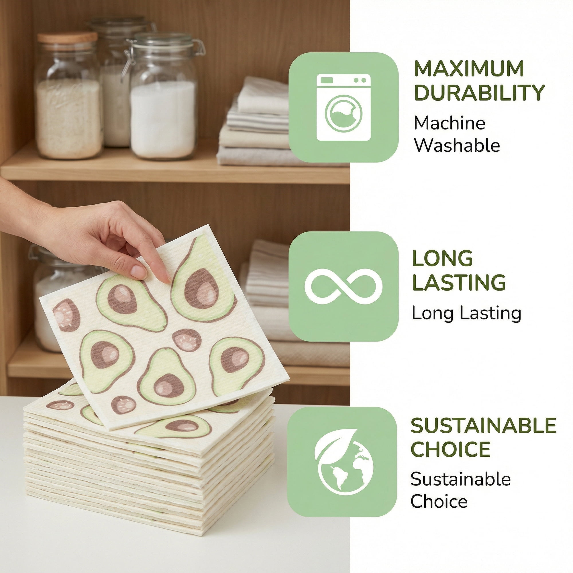 Unique Bargains Reusable Swedish Kitchen Dish Cloths 6 Pack Avocado/Green 8" x 7"