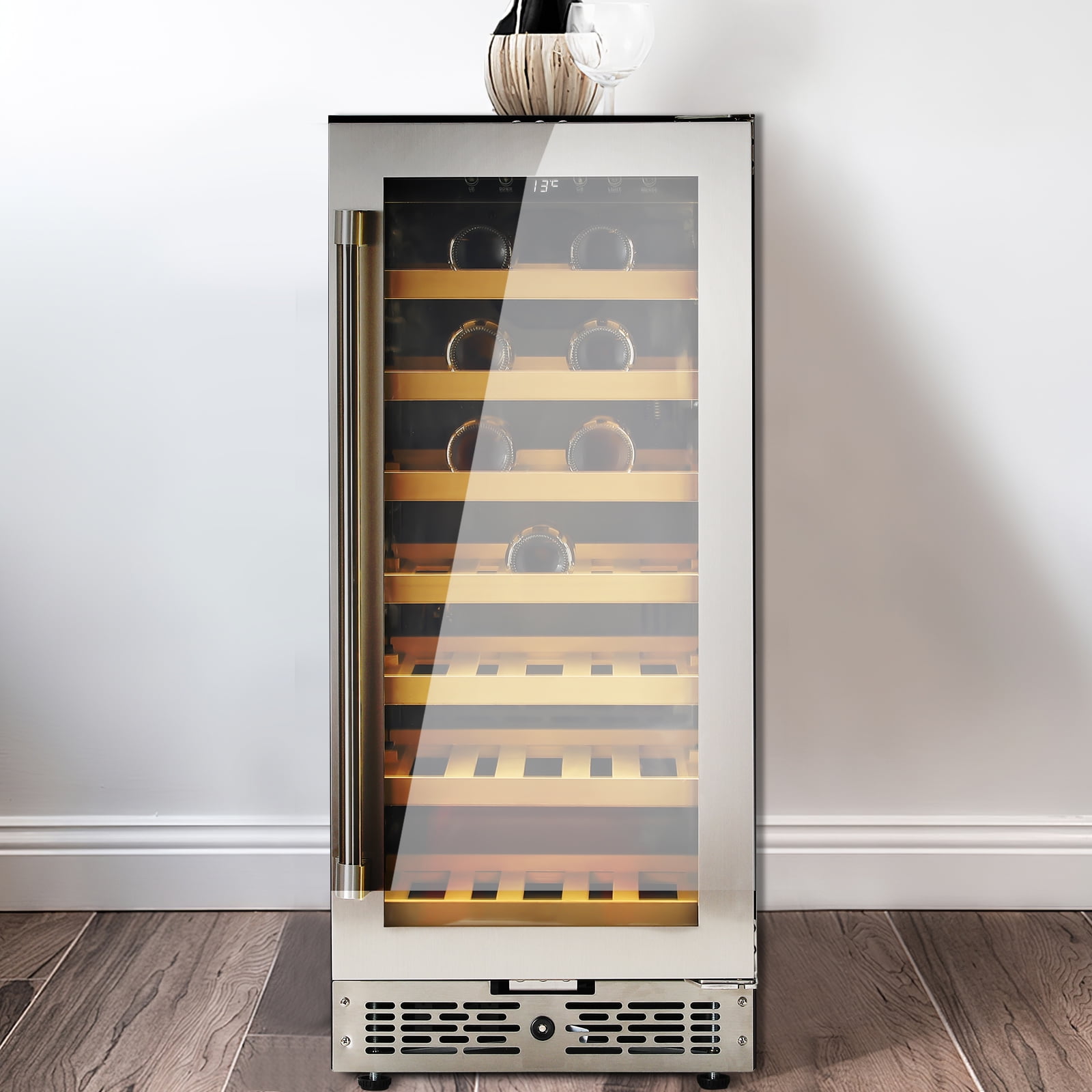 LEDMOMO Freestanding Wine and Beer Refrigerator Black Glass Door with Compressor Cooling