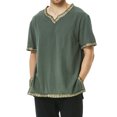 thumbnail image 4 of Camisas de Manga Corta de los Hombres Estilo Étnico Impreso Hendidura Cuello en V, Ligero Top Transpirable para la Primavera Y el Verano, 4 of 5