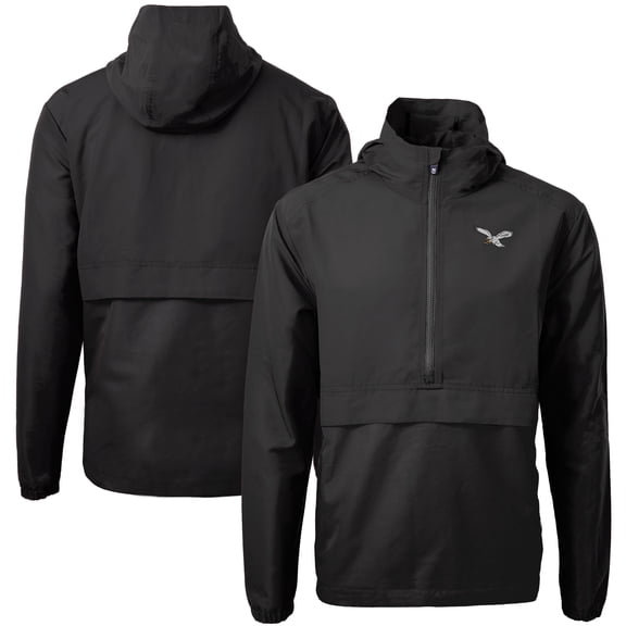 Men's Cutter & Buck Black Philadelphia Eagles Charter Eco Knit Recycled Anorak Half-Zip Jacket