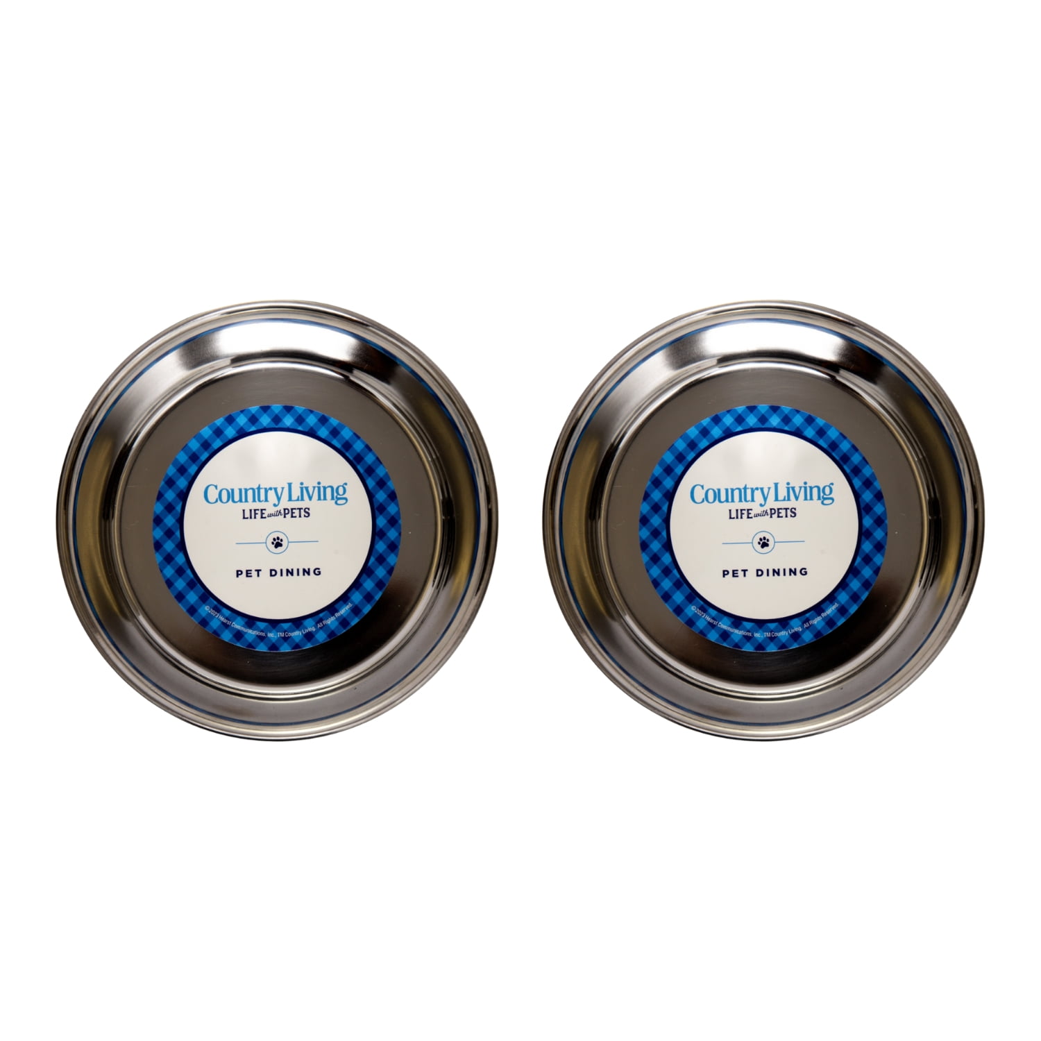 Country Living Set of 2 Stainless Steel Dog Bowls – Farmhouse Style – Gray/30oz