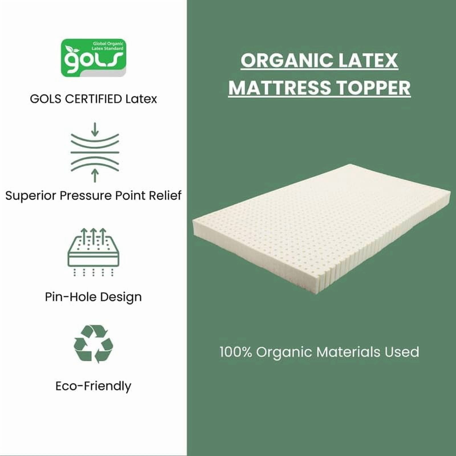 ORGANIC TEXTILES Organic Latex Mattress Topper, GOLS Certified - Bamboo Cover, No Zipper - (2" Queen - Firm)
