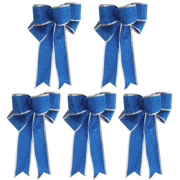 TEHAUX 5Pcs Blue Cloth Christmas Tree Bows for Chair and Table 10*8*0.6In