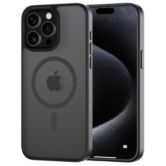 for iPhone 15 Pro Max Case Compatible with MagSafe, Translucent Matte Shockproof Phone Case Cover - Black
