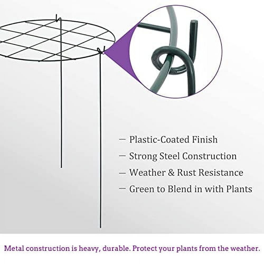 Peony Cages and Supports, Pack of 6 Metal Grow Through Plant Support Stakes Grid Plant Brace Flower Support Rings Hoops with 3 Pcs Legs for Flowers, Peonies, Rose, Lily (16in)