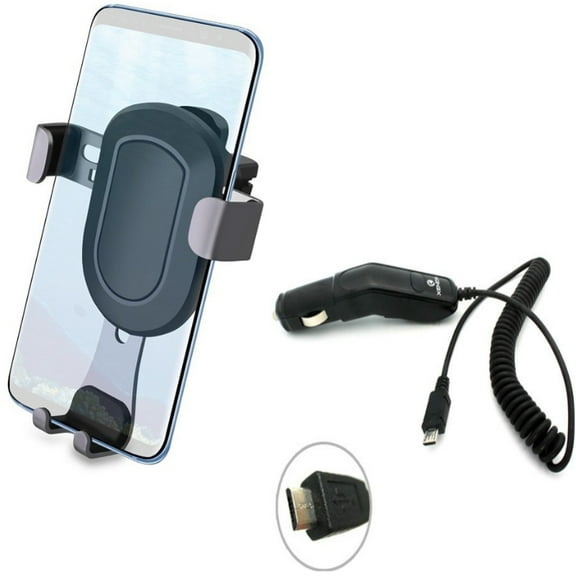 Holder Air Vent Car Mount w Coiled Micro-USB Charger for LG Aristo, X Venture Power, K8 V, K20 V, Premier LTE, Tribute HD, Plus, Charge, G Stylo, Dynasty, 3, 2, Plus V, Escape 3 (K373)