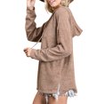 thumbnail image 3 of Women Drawstring V Neck Long Sleeve Side Split Hem Hooded Top, 3 of 4