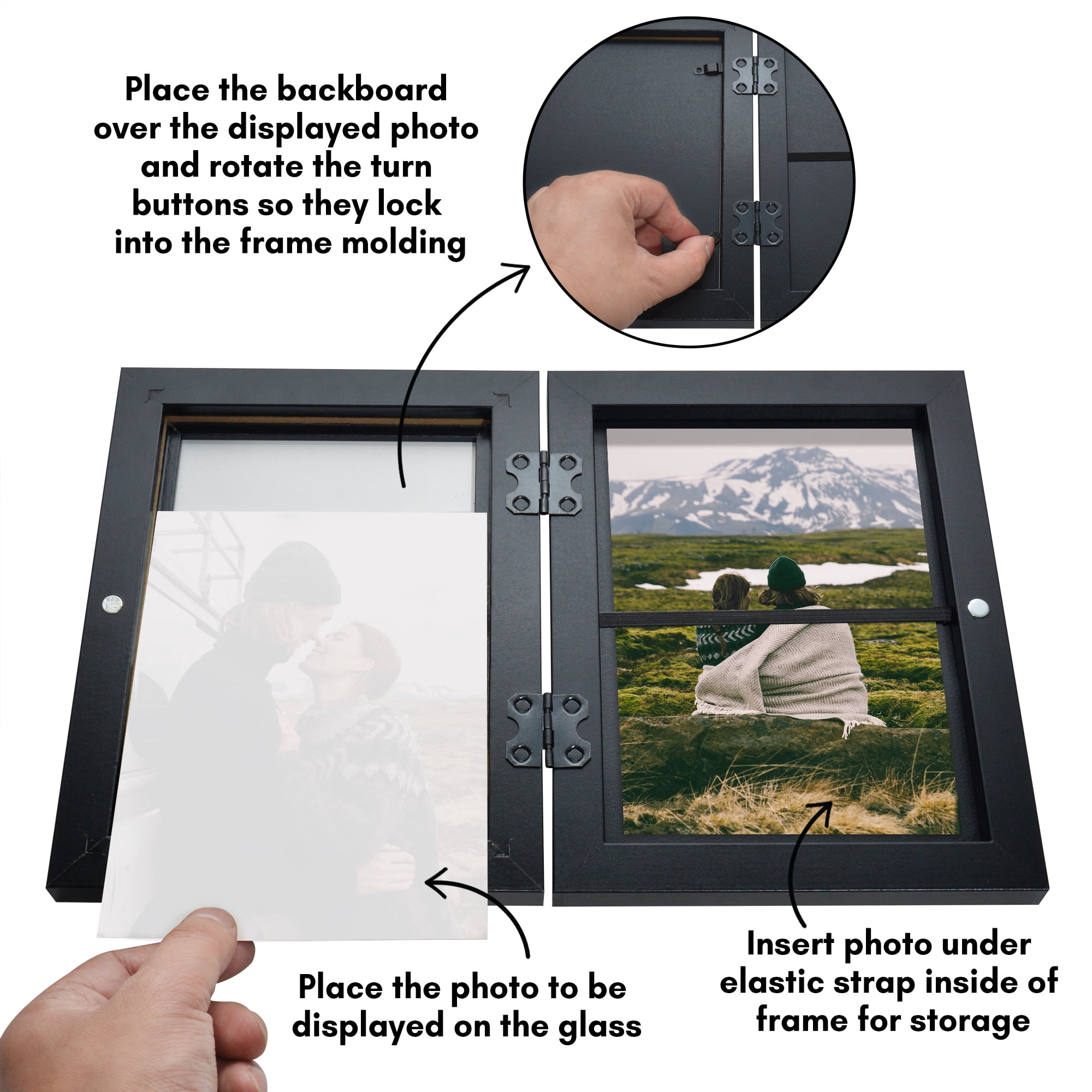 Americanflat 5x7 Picture Frame with Shatter-Resistant Glass Storage Quick Change Frames Holds Photos - Black