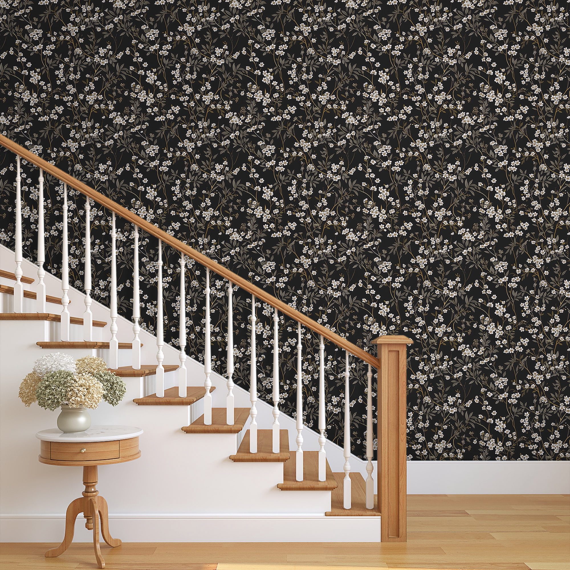 (4 pack) UMIGGEE Floral Wallpaper Peel and Stick Flower Black Wall Paper Self Adhesive Wallpaper 17.7-in x 118-in Contact Paper Removable Wallpaper for Home Decor Wall Covering Old Furniture Renovation