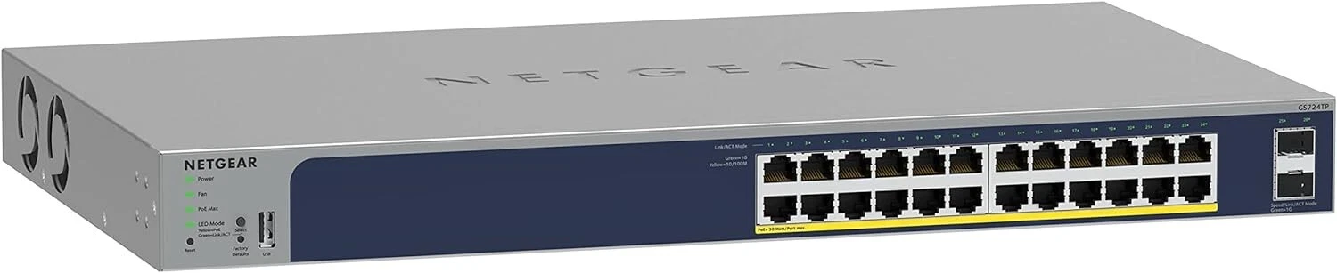 Restored NETGEAR GS724TP-300NAS 26-Port PoE Gigabit Managed Smart Switch – High-Performance Network Switch (Refurbished)