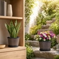 thumbnail image 7 of Planters for Outdoor Plants Imitation Whiskey Barrel Plastic Flower Pot 8.85 Inch, Wood Grain Decorative Planter with Drainage Holes & Matching Saucer for Garden Balcony Indoor Potted Plant Decor, 7 of 7