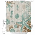 thumbnail image 2 of Aqua Coastal Starfish Waterproof Fabric Shower Curtain,Farmhouse Nautical Seahorse Coral Waterproof Fabric Shower Curtain for Bathroom Curtains Bathtubs Shower Curtains with 12 Hooks Extra Long 72x84, 2 of 8