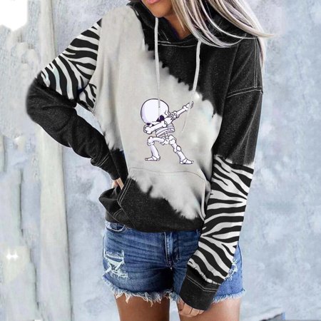

jsaierl Women s Fashion Hoodies & Sweatshirts Loose Fit Long Sleeve Hooded Pullover Skeleton Halloween Hoodies Sweatshirt Plus Size Tops for Women Lightweight Halloween Top for Teen Girls
