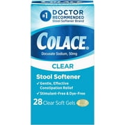Colace Clear Stool Softener Soft Gel Capsules Constipation Relief 50mg Docusate Sodium, 28 Ct