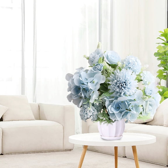 Artificial Flowers, 1 Pack Fake Peony Silk Hydrangea Bouquet Decor, Plastic Carnations Daisy Realistic Flower Arrangements Wedding Decoration Table Centerpieces,For Home Office Party Decor(Blue)
