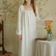 thumbnail image 2 of Gibobby Camisón de Lactancia y Maternidad para Mujer Día de San Valentín primavera y otoño estilo camisón algodón sexy estilo largo vintage francés holgado talla grande mate(Blanco,M), 2 of 5