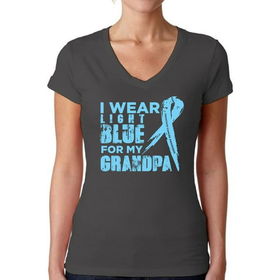 Awkward Styles Women's I Wear Blue for My Grandpa V-neck T-shirt Prostate Cancer Awareness Ribbon