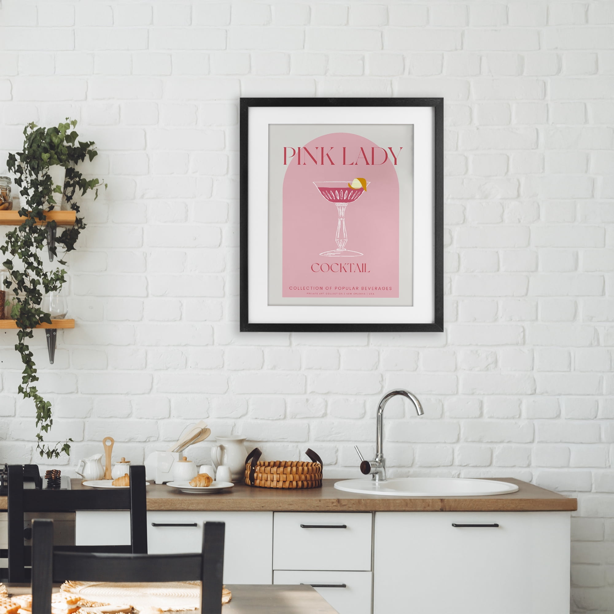 Stylish Retro Pink Lady Black Framed Print Under Glass, design by Lil' Rue