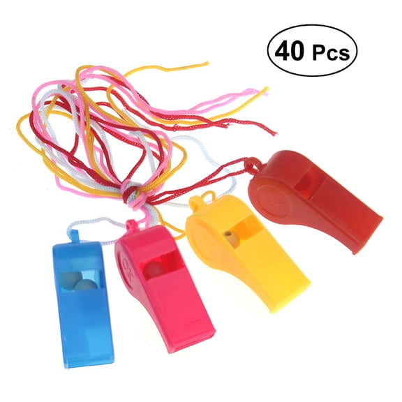 BESTSKY 40pcs Plastic Whistle Necklace on Braided Cord Referee Training Whistle Kids Gift Party Favor